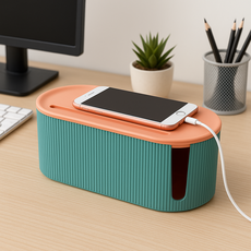 하스몰 투톤 컬러 멀티탭 템바보드 케이블 박스 정리함, 라임 그린, 1개