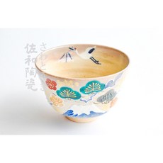 佐和陶瓷餐具批發 祝富士山抹茶碗-日本製 XL1401250 抹茶碗 茶具 日料 富士山 花紋 餐廳 無菜單 送禮, 1個, 抹茶