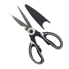 多功能廚房剪刀，附保護套，鋒利耐用，人體工學設計，輕鬆剪切食材, 黑, 1個