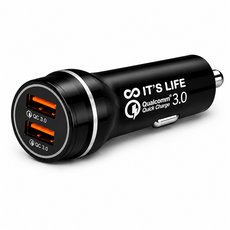 차량용 듀얼 고속충전기 QC3.0 USB 2포트 12V 24V, 검정, ITS-CC03