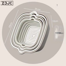 Z3JC 加厚六件套收納雙層瀝水籃子廚房多功能水果洗菜籃瀝水籃, 1個, 灰白雙層瀝水籃大中小6件套