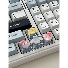 [5pcs+키캡리무버] 캐릭터 젤리 귀여운 키보드 꾸미기 포인트 키캡 십자축 기계식, 1세트, 투명 1세트, 투명