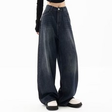 cammello 캐주얼 하이웨이스트 빈티지 롱와이드 워싱 청바지 항아리핏 데님팬츠