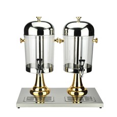 不鏽鋼果汁鼎 自助冷飲機 奶茶果汁桶 飲料機 商用果汁桶 雙頭鍍金16升 加厚升級鋼水龍頭, 1個, 雙頭鍍金16升  加厚升級鋼水龍頭