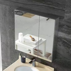 不銹鋼浴室櫃鏡櫃組閤洗手間壁掛式儲物鏡子 浴室收納鏡箱, （右開門）雙開門700*600*140帶