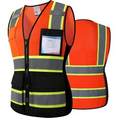 포켓 지퍼 프론트 남성용 아시피투 반사 고감도 안전 조끼 ANSIISEA 기준 충족