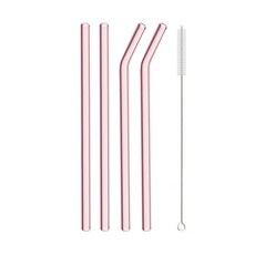 핑크 유리 짚 재사용 가능한 마시는 밀짚 붕규산 튜브 빨대 칵 청소 브러시 바 액세서리, 5Pcs Mix