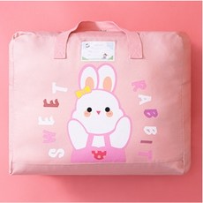 POKO 兒童棉被袋收納袋 幼兒園棉被袋 床墊收納袋 旅行袋, 1個, 粉兔,大 尺寸:寬58高48厚28公分