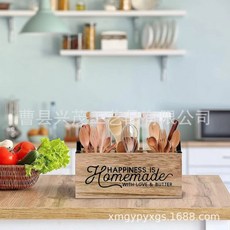 復古做舊多格木質餐具收納盒 - 廚房刀叉調料儲物盒, 1個