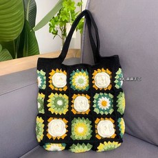 手工DIY包包 山茶花包DIY編織材料包 立體花朵祖母方格 送閨蜜 (非成品), 黑色山茶花（材料包+內襯+蕾絲）, 1個