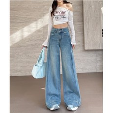 체인지쉬(change she)여성 세미 와이드 스판 부츠컷 롱 데님 팬츠