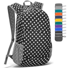 ZOMAKE 경량 패커블 백팩 20L 접이식 백팩 소형 데이팩 하이킹용 방수 데이 백 여행용, Black,white Polka Dots