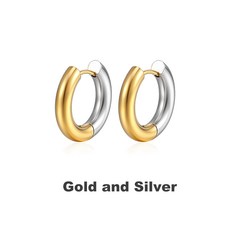 미니멀리스트 클래식 스테인리스 스틸 도금 골드 컬러 변색 방지 후프 귀걸이 남녀공 선물 10mm, 01 Silver and Gold, 01 14mm