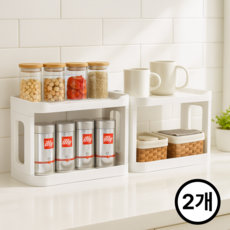 하이하 깔끔한 공간 주방 책상 정리 2단 선반, 2개, 화이트