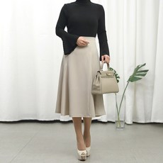 네모엔룩 절개플레어 여성용 A라인 허리 뒷밴딩 쪽절개 정장 훌치마 플레어 미디 롱 스커트