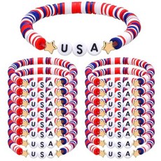 ECLATIS Huquary USA 디자인 팔찌 벌크 7월 4일 액세서리 레드 화이트 및 블루 폴리머 클레이 비즈 스트레치 여성 미국 하이퀄리티 주얼리 독립 기념일 애국 파티, 24