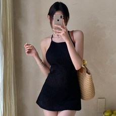 韓國裙式泳衣女保守裙式分體ins小胸泡溫泉跨境露背外貿泳裝