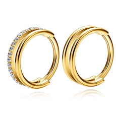 ECLATIS 2피스 14k도금 금 도금 연골 더블 후프 헬릭스 소라 피어싱 귀걸이 큐빅 지르코니아 여성 트렌디 티타늄 외과용 스테인리스 스틸 세트 하이퀄리티 주얼리 지르코니