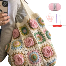 DIY 손뜨개질 가방 숄더백 비완제품은 직접 제작해야 합니다., 핑크색, 1개