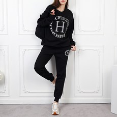 SOON2 女款H圖案刷毛大尺碼束口運動服套裝