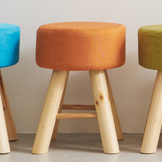 엔젤 미니 원목 원형 스툴 화장대 의자, 오렌지, 1개