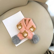 겨울 방한 목도리 귀여운 곰돌이 키즈 남아 어린이 넥워머, 작은 곰 퍼볼 핑크