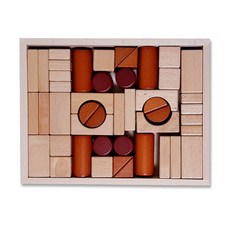 노벨랜드 네츄럴 원목 블럭 46pcs 정리트레이 포함 유아 원목교구 쌓기놀이 발도르프 블록 몬테소리 발도르, 1개