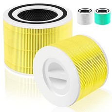 LEVOIT 코어 300/코어 300-P/코어 300S 공기청정기용 300 교체 필터 활성탄 필터가 장착된 3-in-1 H13 등급 트루 헤파 부품 번호 300-RF 2팩, Yellow - Pet Allergy Filter, Yellow - Pet Allergy Filter
