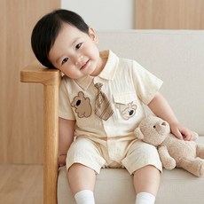 몽실이 댄디베어 넥타이 셔츠 우주복 남아 돌 아기 귀여운 타이 곰패치 반팔 여름 바디슈트
