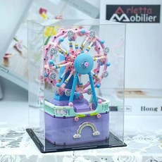 桃園快速 唯樂創想mini小顆粒積木八音盒 旋轉木馬摩天輪 DIY拼裝模型 創意禮物, 1個, 好看實用【防塵罩】