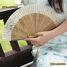 網紅爆款折扇女素雅中國風旗袍走秀折疊扇古風漢服舞蹈復古小清新, 天青色漸變（扇套方帽穗）,無規格, 1個