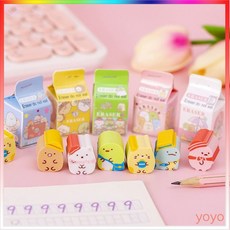 台灣出貨 [YO文具] 卡通橡皮擦牛奶盲盒 幼兒園獎品 學生可愛獎品 兒童禮物, 1個, 盒裝牛奶橡皮擦[工廠直銷],5盒裝/自己夠用