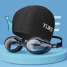 성인 천 수영 모자 스판수모+수경 물안경 세트, 1세트, black+블랙