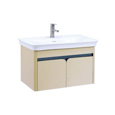 簡約米色壁掛式浴室櫃，陶瓷檯面，壁掛收納儲物櫃，浴室收納整理, 米色, 1個