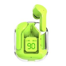 Ultrapods Max 無線藍牙耳機 LED數位顯示透明充電盒, 爆款 Air31 藍芽耳機 HK3 透明 一代 高顏值 數顯 降噪耳機【草綠色】, 盒裝（說明書+Type-C線）