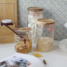 네이쳐굿 유리밀폐용기 다용도보관 나무뚜껑 캐니 스터 3size, 대