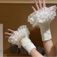 包 您省心 lolita蕾絲冬季保暖袖套 針織可愛仙女蝴蝶結少女手袖手套女