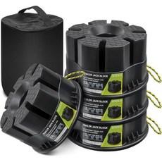 트레일러 잭 블록 4개 세트 여행용 바퀴 및 잭용 레벨링 20000파운드 RV 캠퍼 블록과 가방 포함 범용 호환성 편리한 보관, Black-4