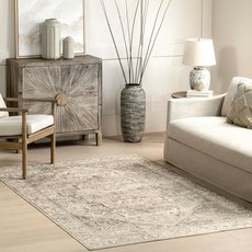 NuLOOM 1.2 x 1.8m4 6피트 탁기 탁 가능한 얼룩 방지 부분 러그 미끄럼 뒷면 거실 침실 식당용 로우 프로파일 Brielle 그레이/탠 [호환]