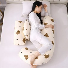 孕婦枕 側睡枕 護腰支撐純棉床品, 餅乾熊A類純棉雙層紗面料