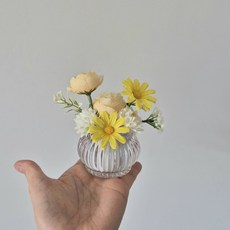 [미니화병 5컬러] 납골당꽃 조화 미니어쳐꽃 인테리어소품 납골당꾸미기, 옐로우, 1개