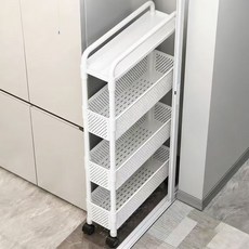 이동식 틈새 트롤리 다용도 바퀴형 수납대 슬림 선반, 흰색, 4단