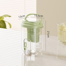 DFMEI 高顏值冰箱冷水壺帶水龍頭水果茶桶涼水壺家用飲料冷飲桶戶外野餐, 1個, 清新綠色-單壺【耐摔升級款】:如圖, 1L