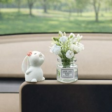 [MSMULTIVERSE] 힐링템 토끼 꽃 자동차 차량 대시보드 인테리어 꾸미기 피규어 소품 장식품, 1세트, 퓨어 화이트
