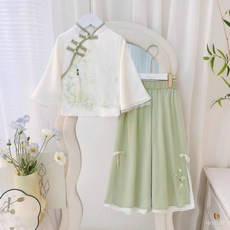 女童漢服套裝2025夏日新款中式薄款唐裝兒童古風超僊長袖國風童裝