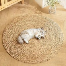 天然蒲草編織圓形寵物睡墊貓抓板 日系簡約風手工貓咪睡窩, 蒲草墊-耐磨不掉屑【咖色】, 1個