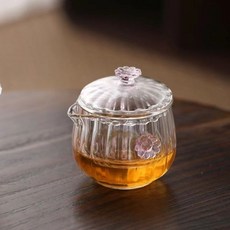 爆款梅花手抓壺 玻璃壺 單人茶壺 玻璃茶壺 耐高溫耐熱 高顏值泡茶壺 煮茶壺 玻璃帶蓋茶壺 透明加厚手抓壺, 1個, 梅花壺條紋款（180毫陞）