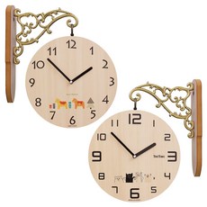 고품격 심플 일러스트 양면 벽시계, 혼합색상