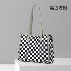 外出便攜媽媽包 大容量托特包, 黑色方格