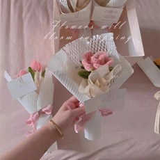 手工編織鬱金香小花束材料包 DIY成品禮物, 蜂窩紙粉色玫瑰扭扭棒材料包1朵, 1個
